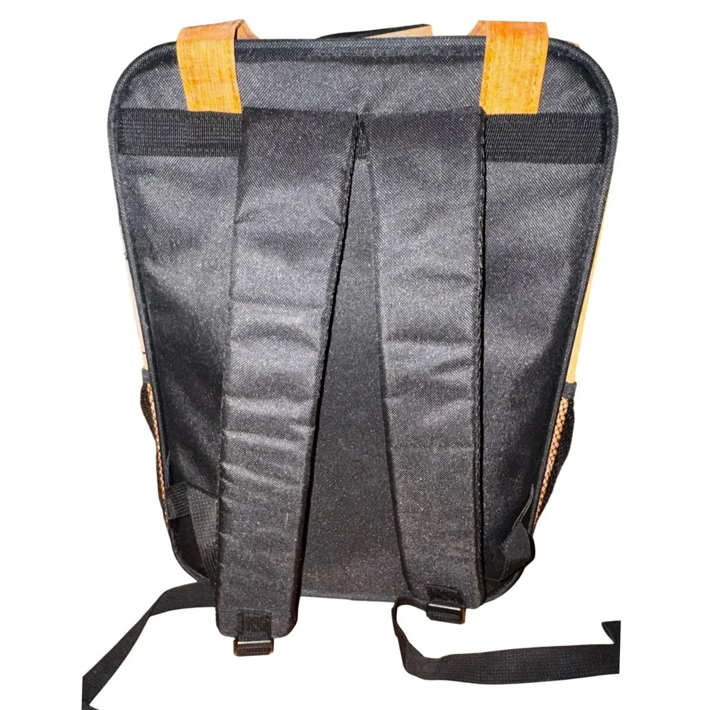 Pet Carrier Backpack Small Dog Cat Travel Bag Grey Tan Canvas Pockets Reflective